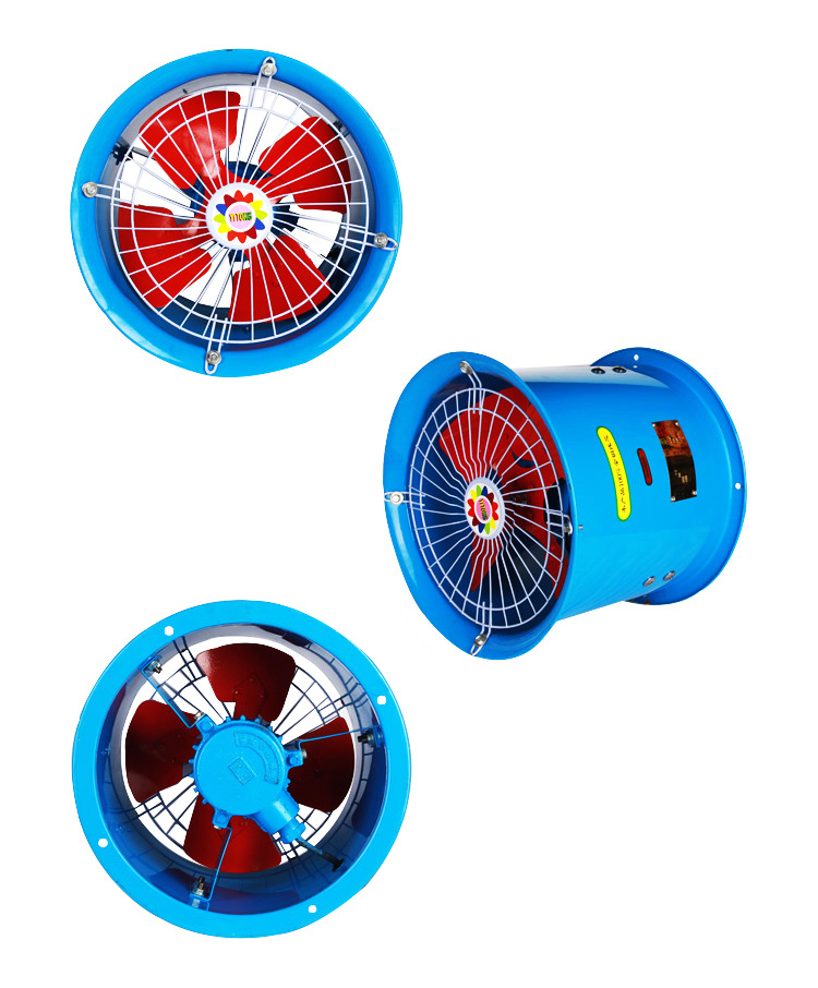 防爆管道式軸流風機正面、側(cè)面、反面圖